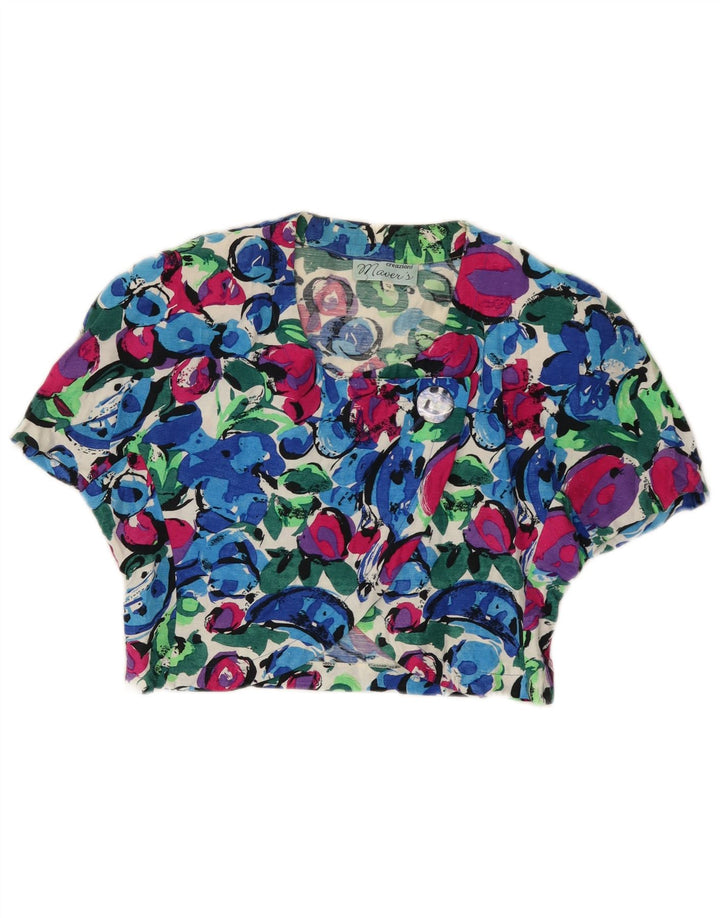 Vintage Damen Crop Shirt Bluse IT 42 Medium Mehrfarbig geblümt