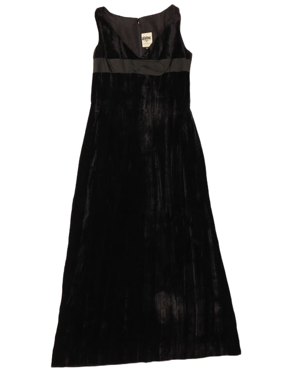 Vintage Damen Samt ärmelloses Maxikleid EU 36 Small Schwarz
