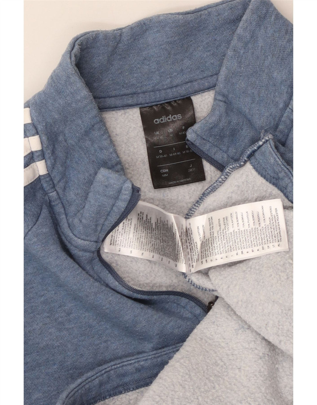 ADIDAS Damen-Sweatshirt mit Reißverschluss am Hals, UK 14, mittelblau gefleckte Baumwolle