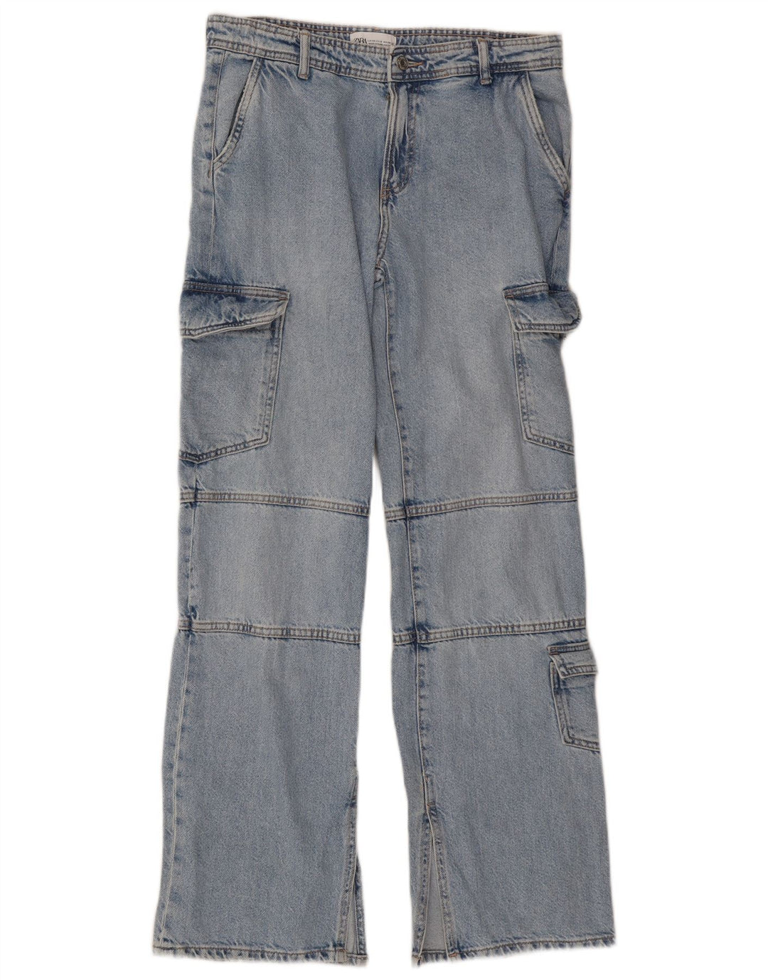 Zara Damen Cargo Straight Jeans EU 38 Small W32 L32 Blau
