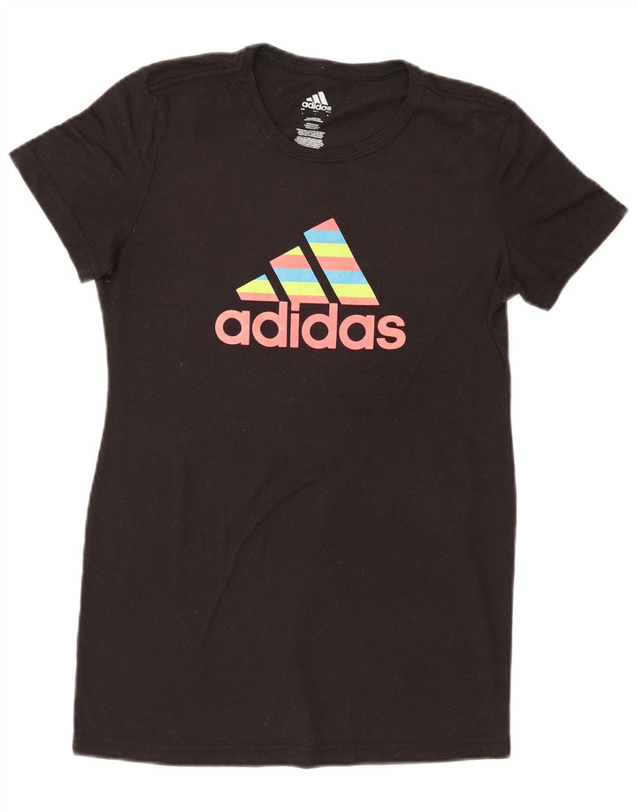 ADIDAS Damen Grafik T-Shirt Top UK 14 Large Schwarz Polyester