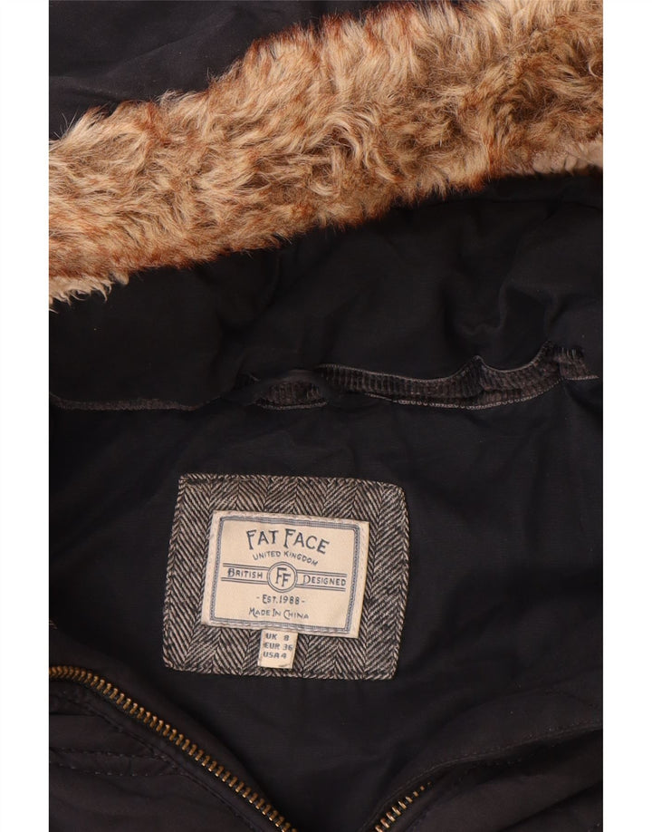 Fat Face Wattierter Damenmantel mit Kapuze, Größe S, Marineblau, Polyester