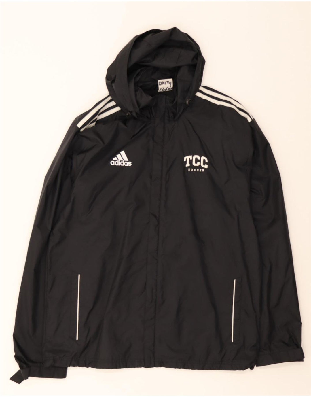 ADIDAS Mens Hooded Rain Jacket UK 44/46 Large Black Polyamide Vintage Adidas and Second-Hand Adidas from Messina Hembry 