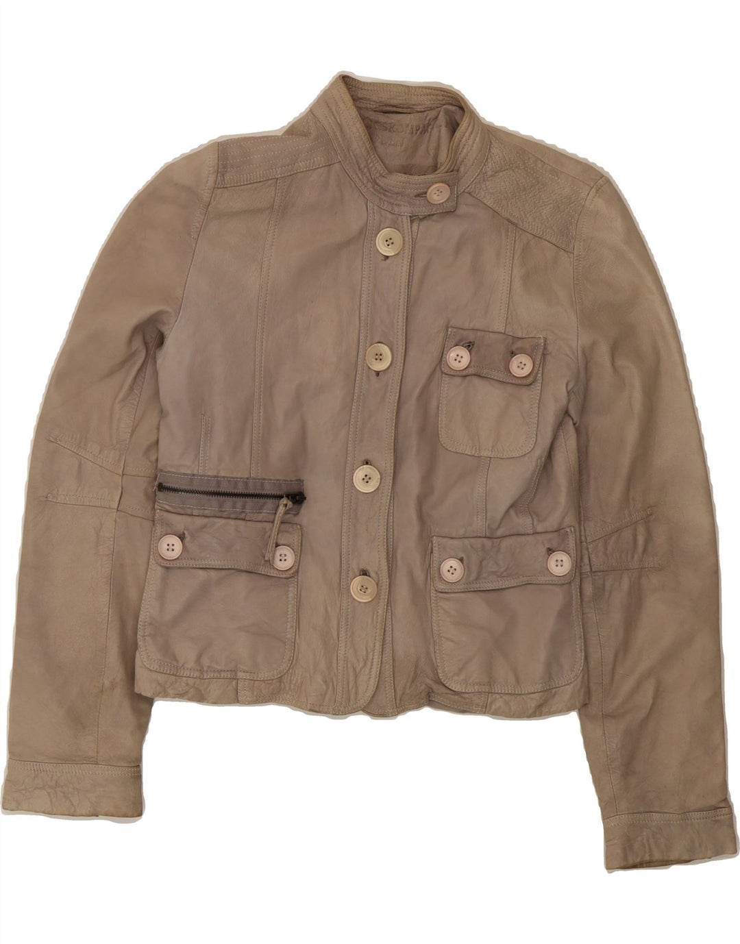 VINTAGE Womens Leather Jacket EU 38 Medium Grey Vintage Vintage and Second-Hand Vintage from Messina Hembry 