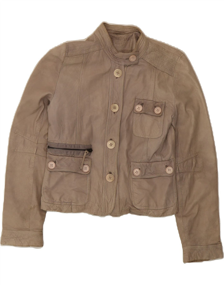 VINTAGE Womens Leather Jacket EU 38 Medium Grey Vintage Vintage and Second-Hand Vintage from Messina Hembry 