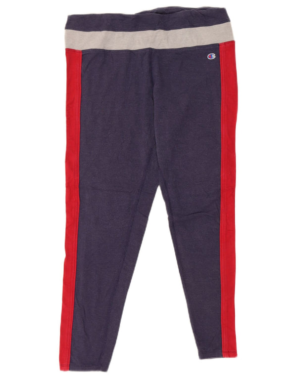 Champion Womens Crop Leggings UK 14 Large Marineblau Colourblock Baumwolle