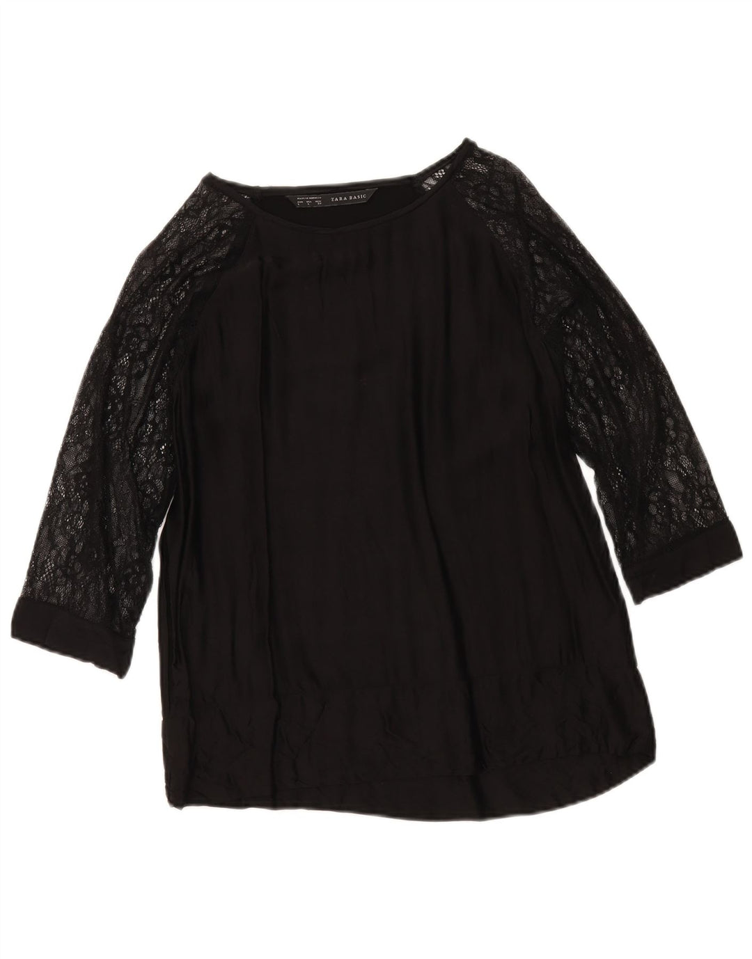 Zara Damen Top 3/4 Ärmel UK 16 Large Schwarz Viskose