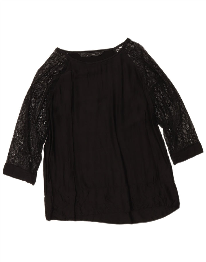 Zara Damen Top 3/4 Ärmel UK 16 Large Schwarz Viskose