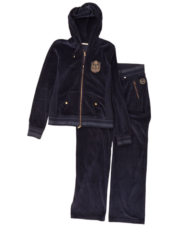 Marella Damen-Trainingsanzug aus Velours mit Kapuze, UK 12, mittelmarineblaue Baumwolle