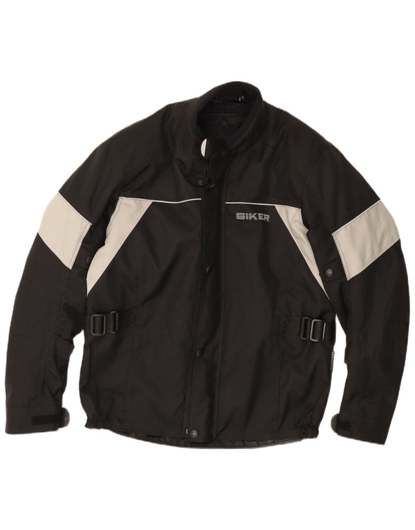 Biker-Herren-Biker-Racer-Jacke, Größe 50, Mittelschwarz, Colourblock-Polyester