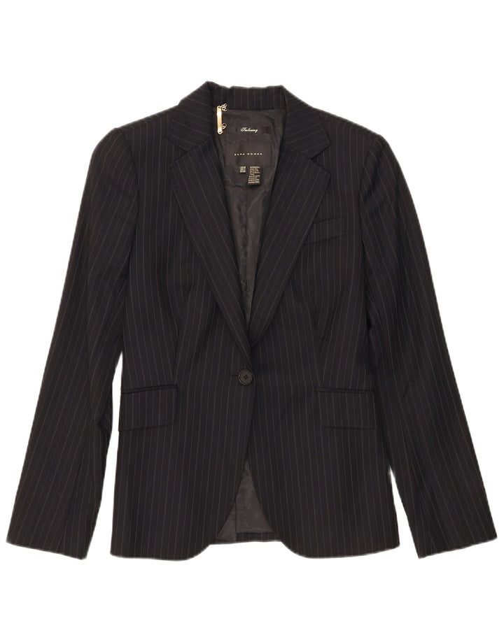 Zara Damen 1-Knopf-Blazerjacke EU 38 Kleine schwarz gestreifte Wolle
