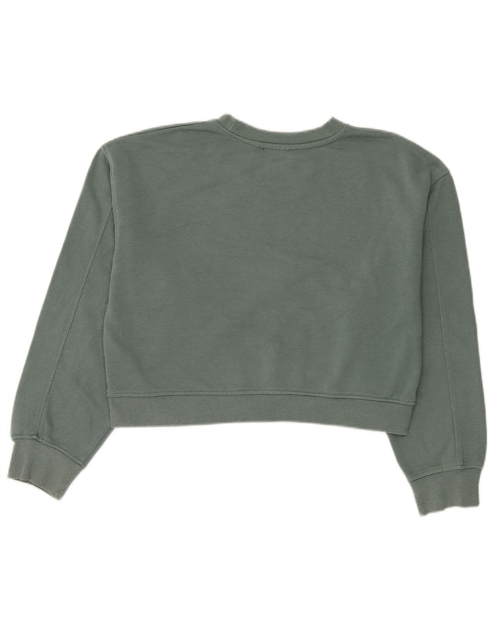 Zara Damen Crop Oversized Sweatshirt Pullover UK 14 Mittelgrüne Baumwolle
