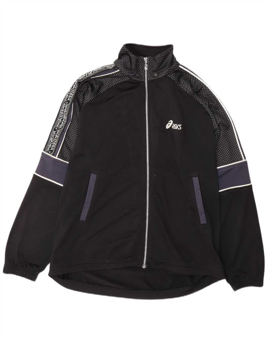 Asics Herren-Trainingsanzug mit normaler Passform, Oberteil, Jacke, XL, Schwarz, Farbblock