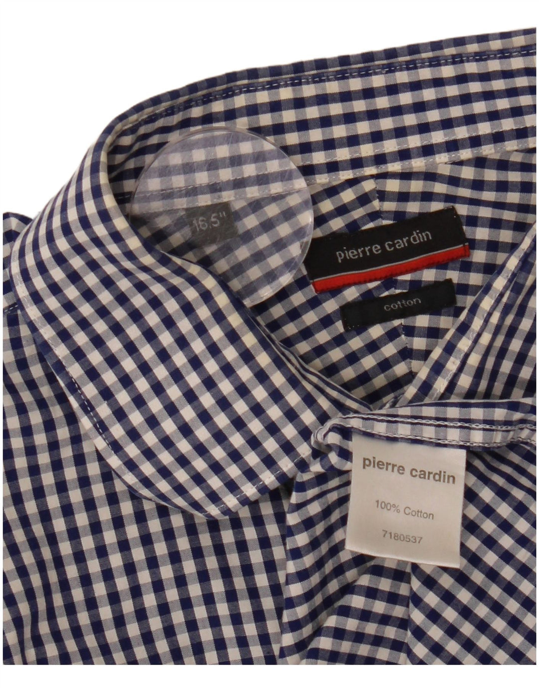 Pierre Cardin Herrenhemd, Größe 16 1/2, große marineblaue Gingham-Baumwolle