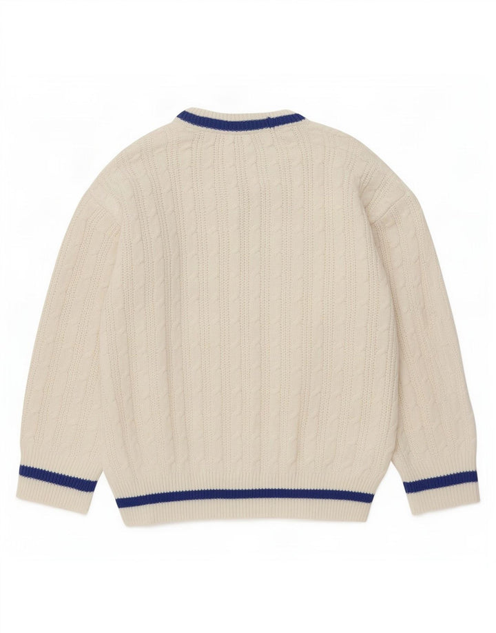 Vintage Herren-Pullover mit V-Ausschnitt, groß, weiß, Farbblock