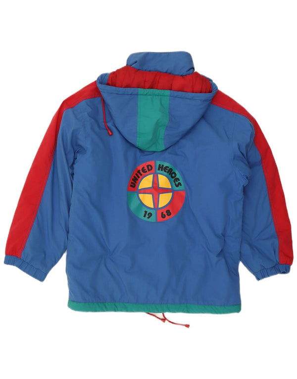 Vintage Herren-Skijacke mit grafischer Kapuze, UK 40, groß, blau, Farbblock