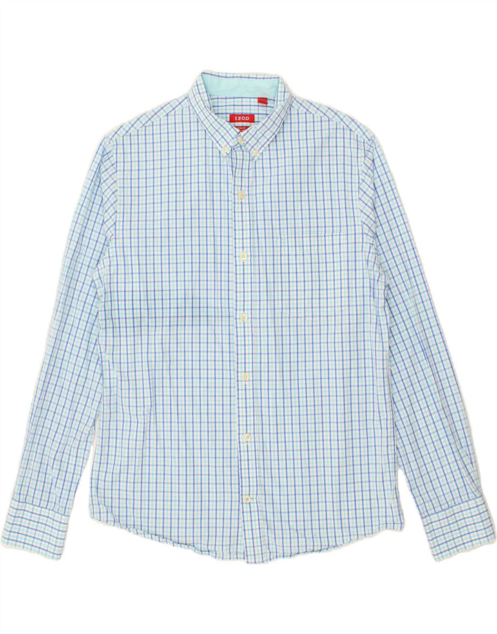 IZOD Mens Slim Fit Shirt Medium Blue Check Cotton Vintage Izod and Second-Hand Izod from Messina Hembry 