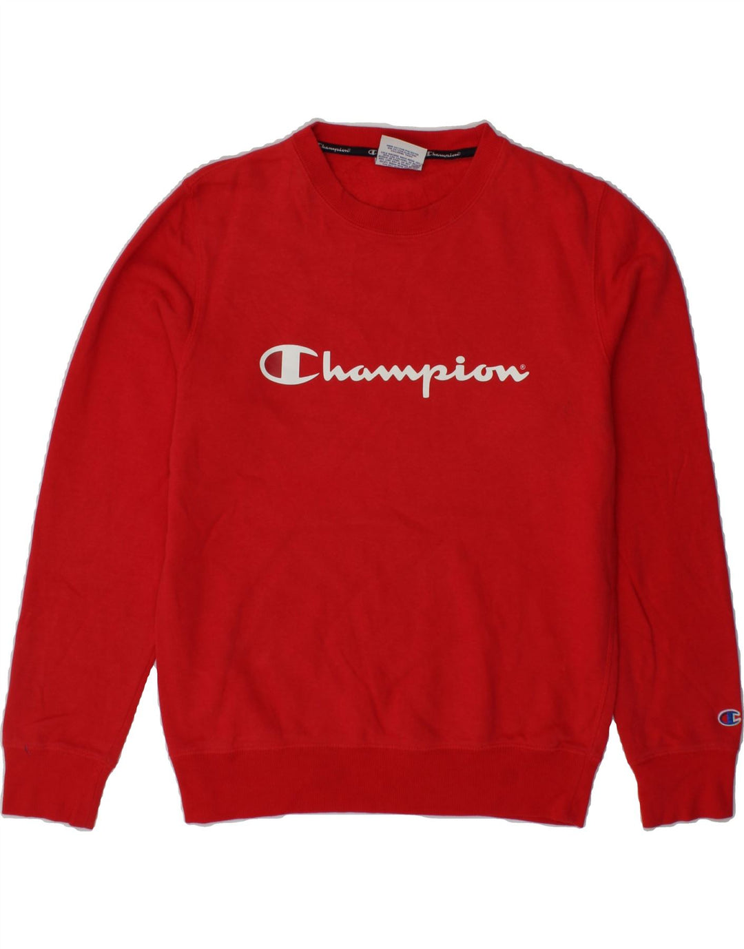 CHAMPION Mens Graphic Sweatshirt Jumper Small Red Cotton Vintage Champion and Second-Hand Champion from Messina Hembry 