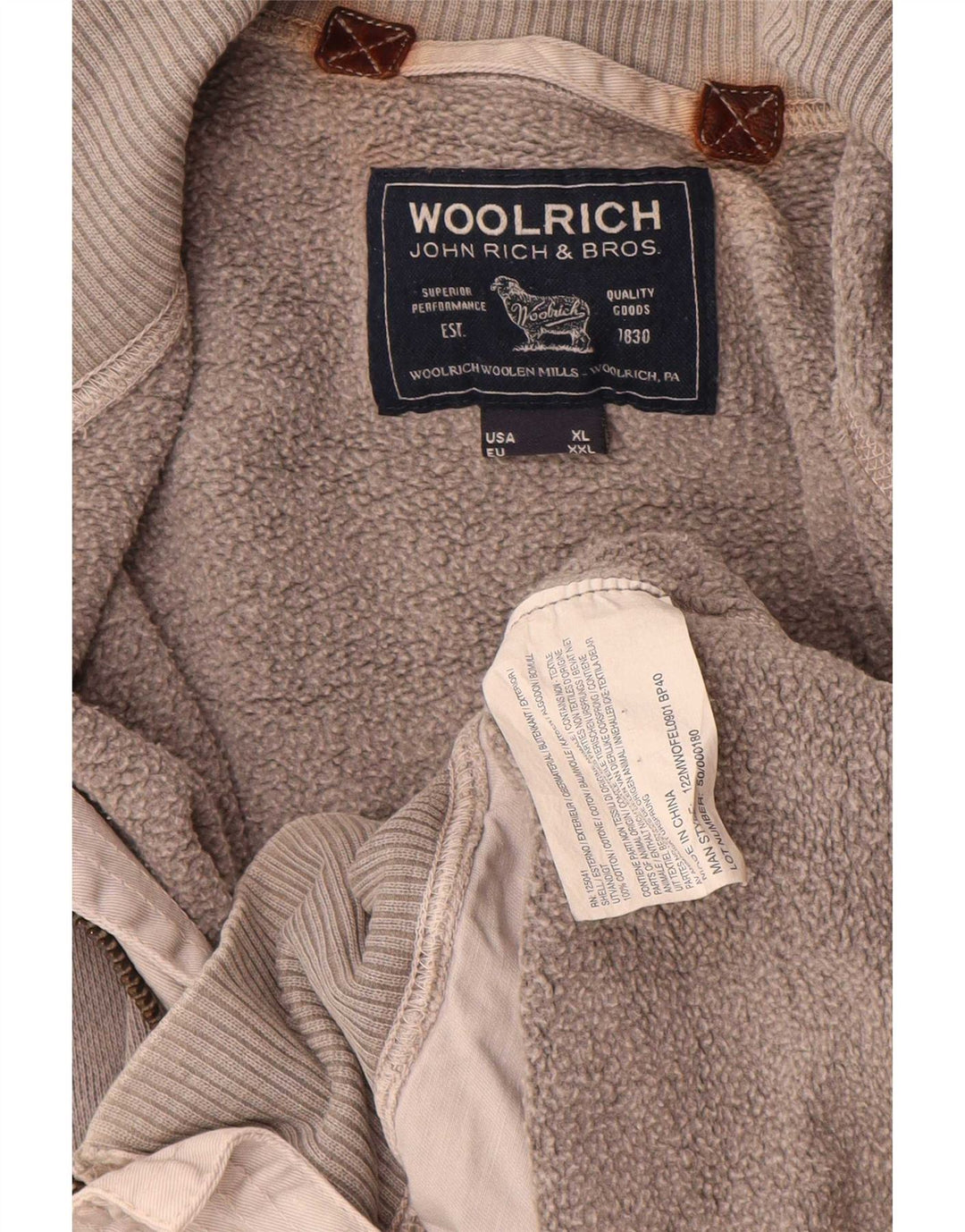 Woolrich Herren-Trainingsanzug-Top-Jacke 2XL aus grauer Baumwolle