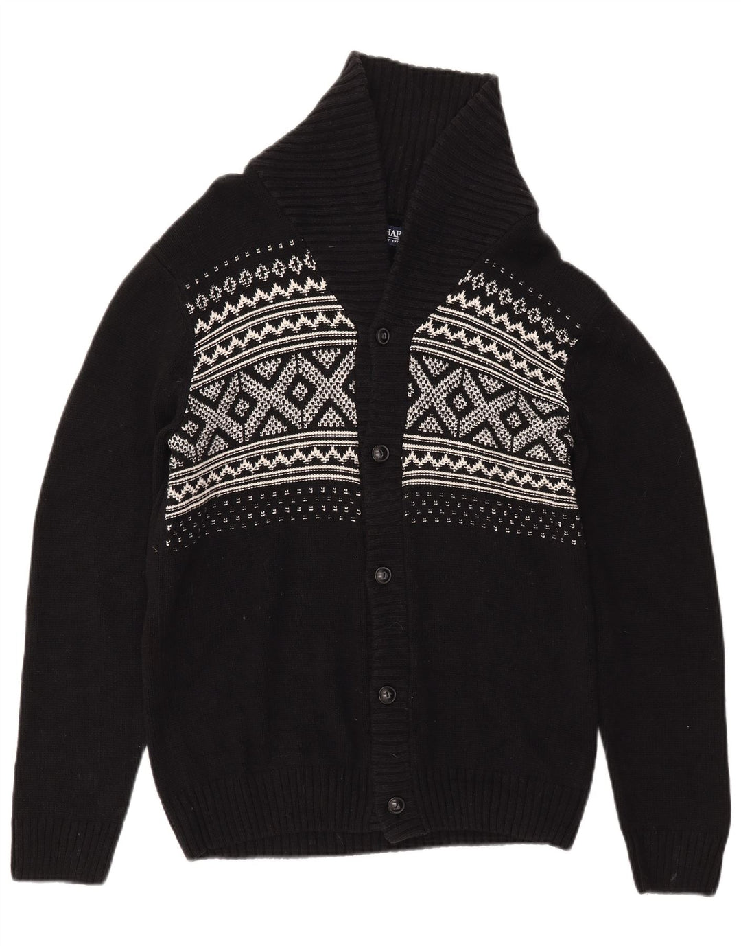 CHAPS Herren-Cardigan, Größe S, Schwarz, Fair-Isle-Baumwolle