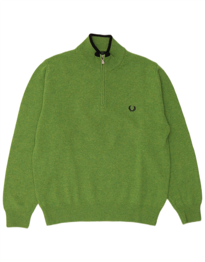 Fred Perry Herren-Pullover mit Reißverschluss am Hals, mittelgrüne Wolle