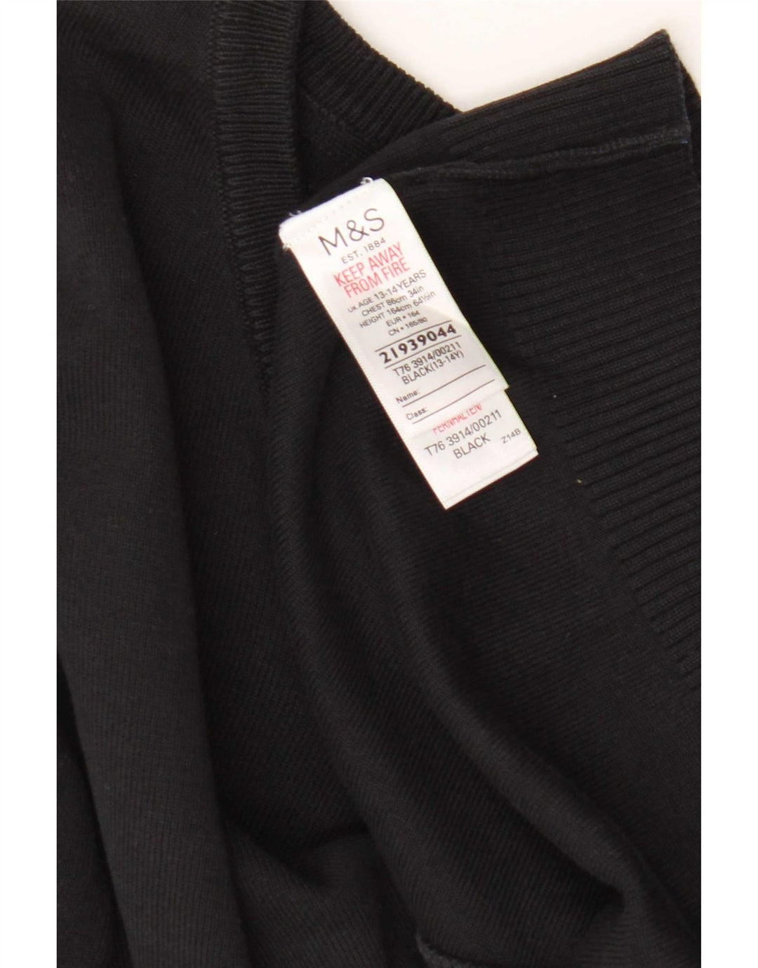 Marks & Spencer Jungen-Pullover mit V-Ausschnitt, 13–14 Jahre, schwarze Baumwolle