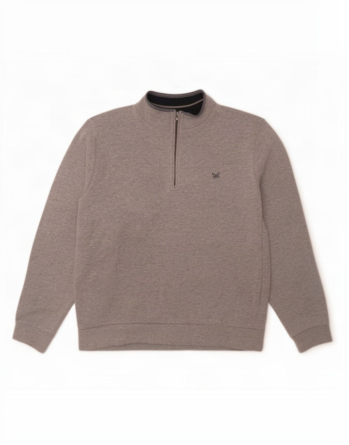 Crew Clothing Herren-Sweatshirt mit Reißverschluss am Hals, Größe L, Grau meliert
