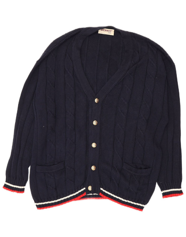 Bennett's Herren-Cardigan-Pullover IT 56 XL Marineblau gestreift aus Baumwolle