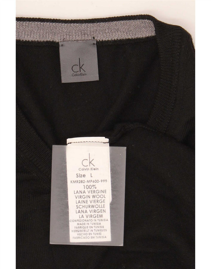 Calvin Klein Herren-Pullover mit V-Ausschnitt, groß, schwarze Schurwolle
