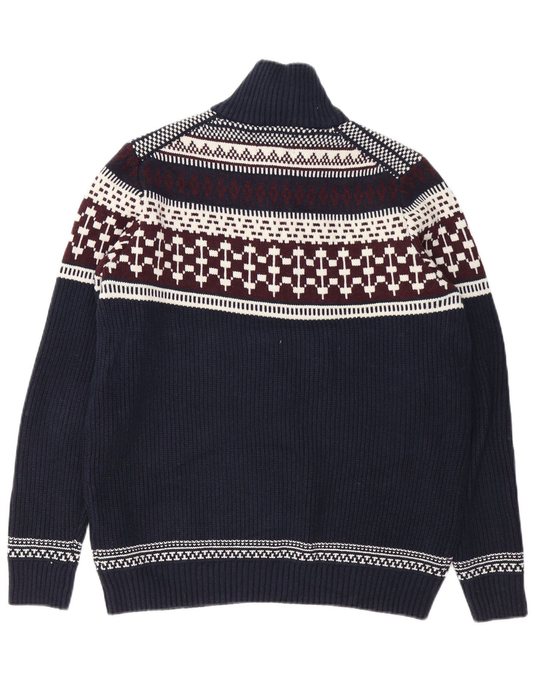 Marks & Spencer Herren-Pullover mit Reißverschluss am Hals, groß, Marineblau, Fair-Isle-Muster