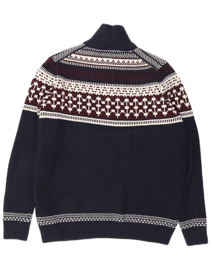 Marks & Spencer Herren-Pullover mit Reißverschluss am Hals, groß, Marineblau, Fair-Isle-Muster