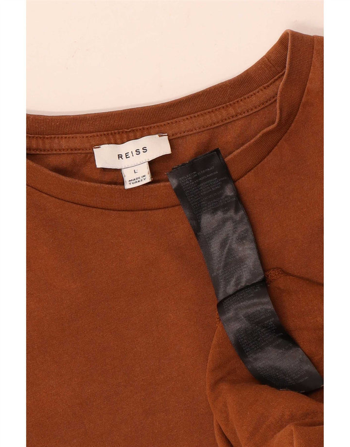 Reiss Damen T-Shirt Top Large Braun Baumwolle