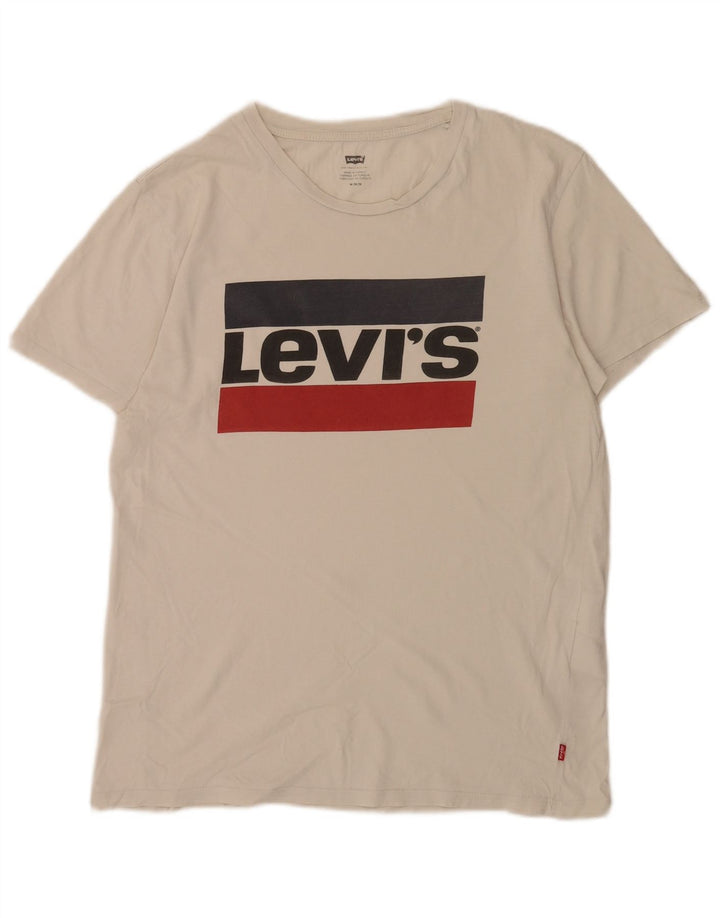 Levi's Herren Grafik-T-Shirt-Oberteil aus mittelweißer Colourblock-Baumwolle