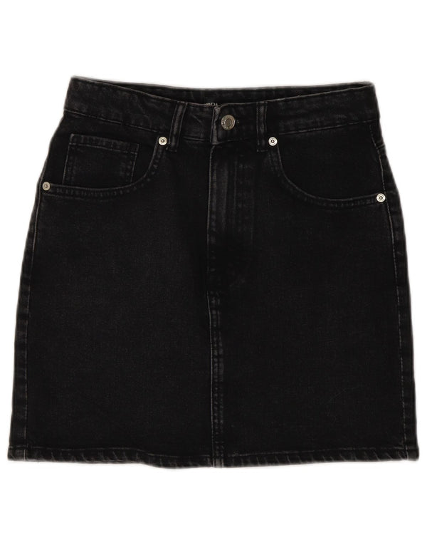 Zara Damen Mini-Jeansrock, Größe S, Größe 26, Grau, Baumwolle