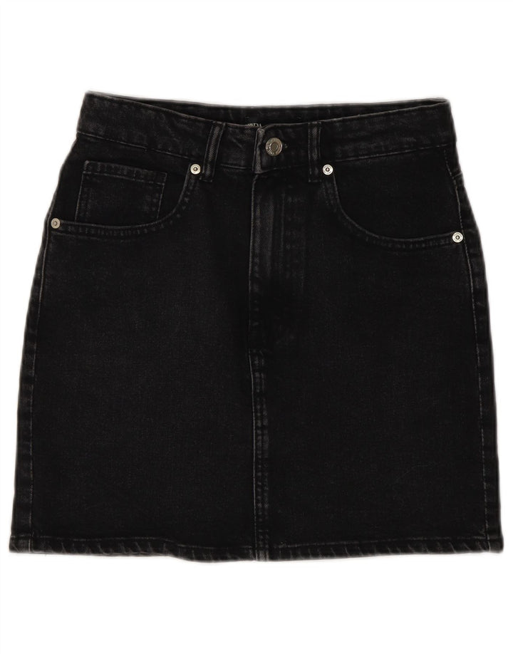 Zara Damen Mini-Jeansrock, Größe S, Größe 26, Grau, Baumwolle
