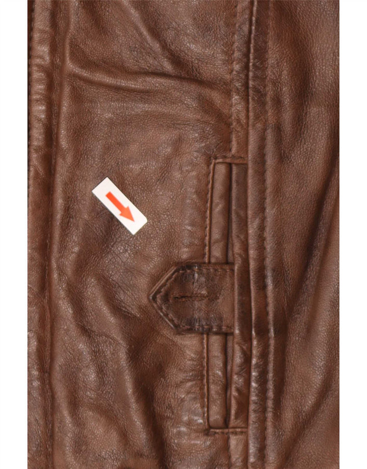 Massimo Dutti Damen Militärlederjacke UK 14 Mittelbraun