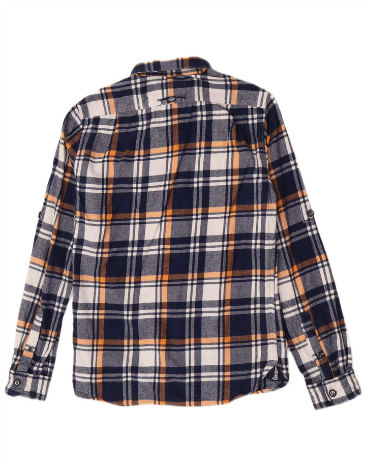 Superdry Herren-Flanellhemd, mittelblau, kariert, Baumwolle
