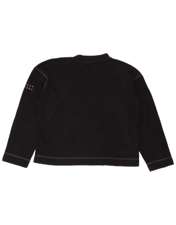 Guess Damen Top Langarm UK 14 Medium Schwarz Baumwolle