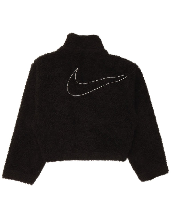 Nike Womens Graphic Oversized Fleece Jacket UK 6 XS Black Polyester