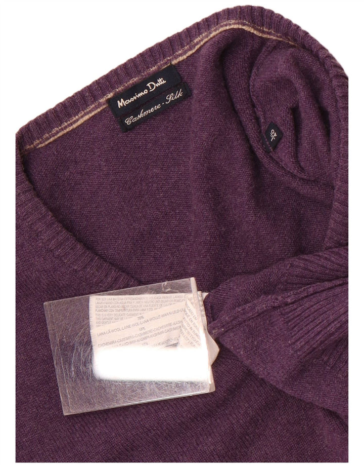 Massimo Dutti Herren-Pullover mit V-Ausschnitt, groß, violette Wolle