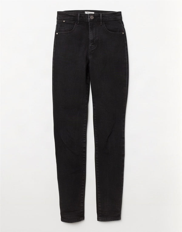 Wrangler Damen High Rise Skinny Jeans W25 L28 Schwarze Baumwolle