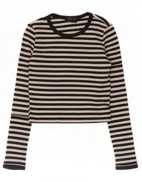 Zara Damen Crop Top Langarm UK 8 Small Schwarz gestreift Baumwolle