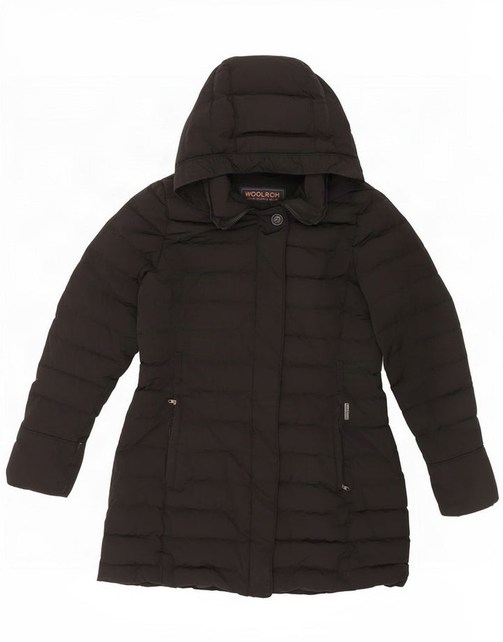 Woolrich Wattierte Damenjacke mit Kapuze, UK 10, Größe S, Schwarz, Polyester