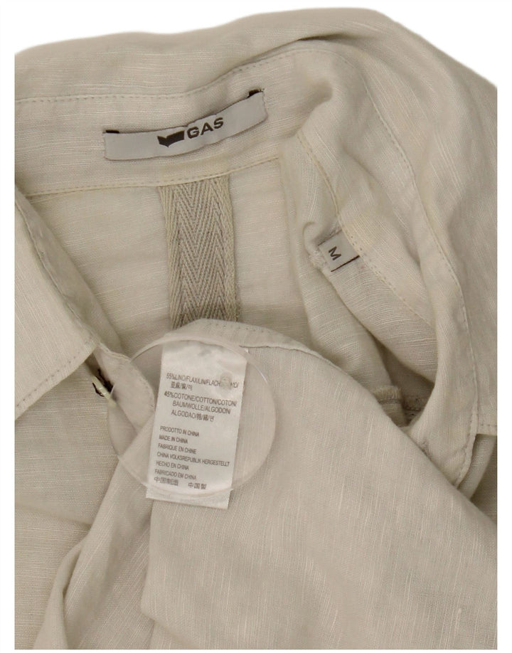 Gas Herren Kurzarmhemd Mittelbeige Leinen
