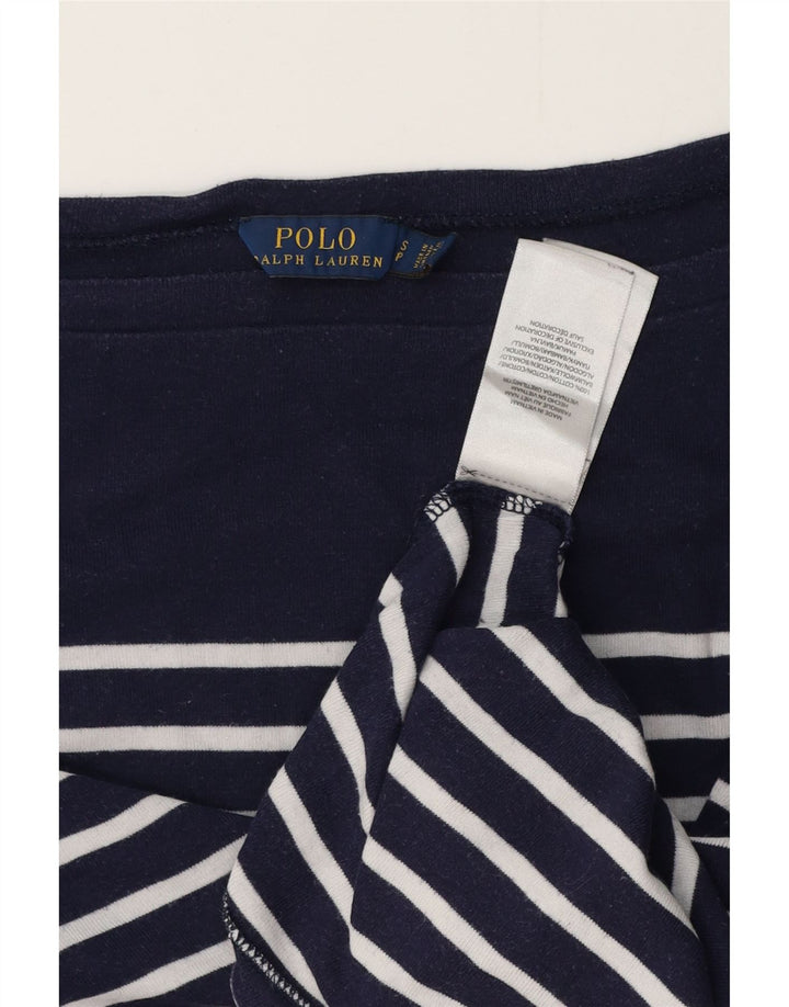 POLO RALPH LAUREN Damen Top Langarm UK 10 Small Marineblau gestreift