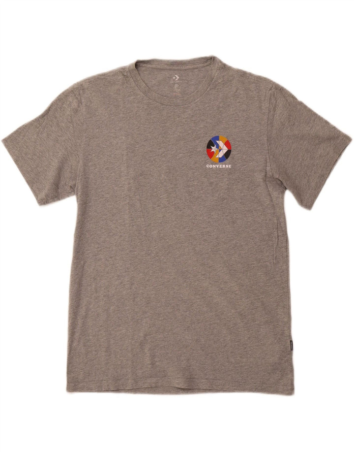 CONVERSE Grafisches T-Shirt-Oberteil für Herren aus mittelgrau gefleckter Baumwolle