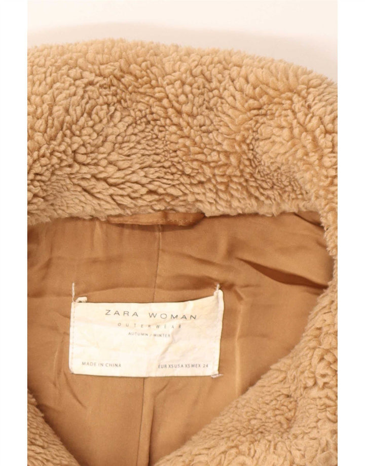 Zara Damen Übergroße Sherpa-Jacke UK 6 XS Braunes Polyester