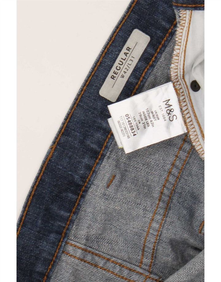 Marks & Spencer Herren Regular Straight Jeans W42 L31 Blaue Baumwolle
