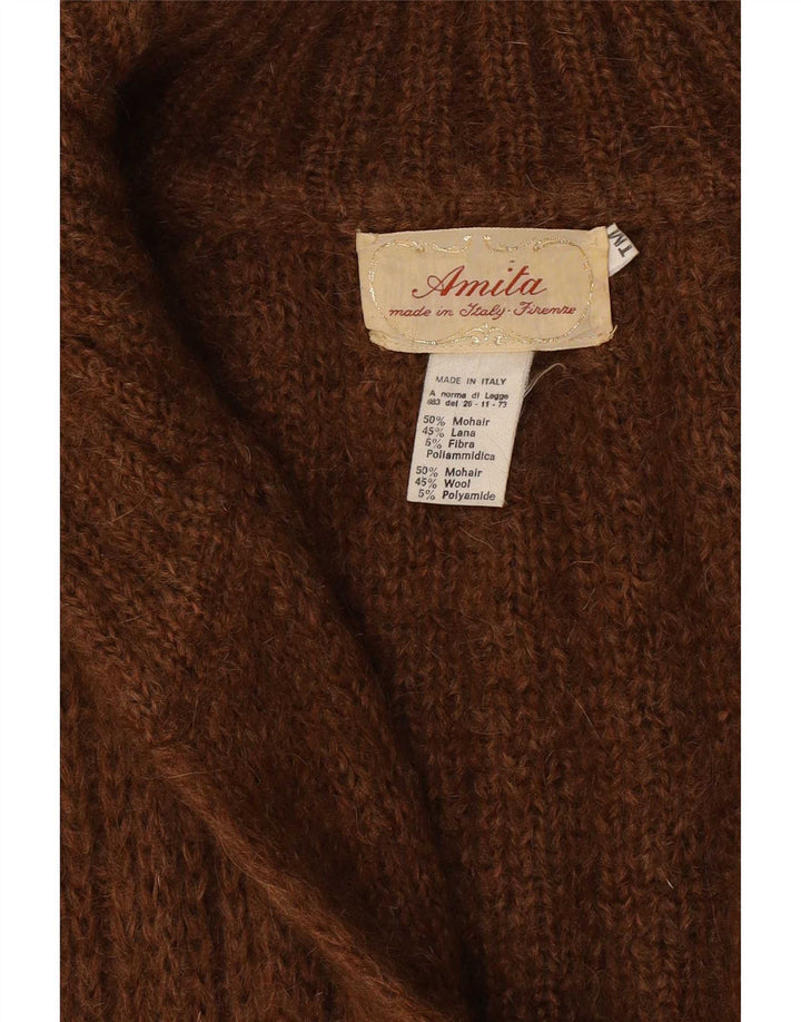 Vintage Damen Oversized Longline Cardigan Pullover UK 14 Mittelbraun Modal