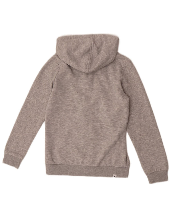Puma Mädchen-Kapuzenpullover mit grafischem Reißverschluss, 11–12 Jahre, grau gefleckte Baumwolle